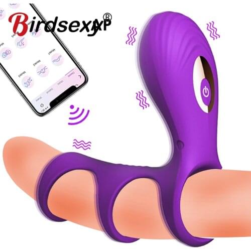APP Remote Vibrator Male Penis Ring Delay Ejaculation Penis Vibrating Delay Trainer Cock Ring Adult Sex Toys for Men Masturbator