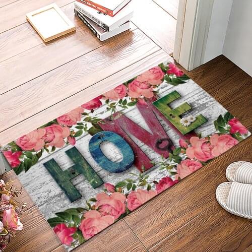 Wood Grain Retro Home Flower Anti-Slip Doormat Bedroom Kitchen Mat Bathroom Rug Home Doormat for Entrance Door