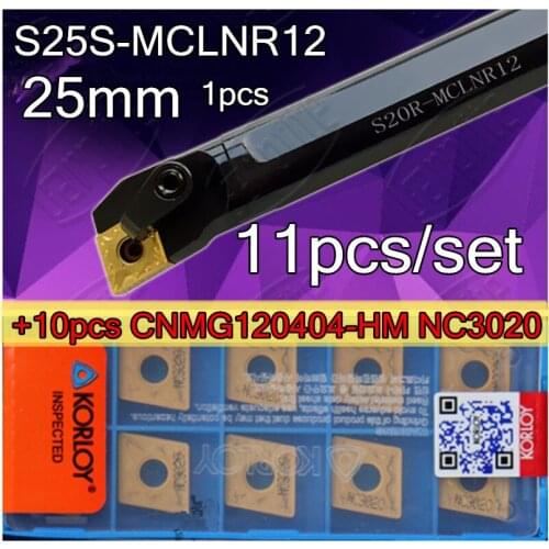 S25S-MCLNR12 CNC Inner hole Turning Tools 1pcs +CNMG120408-HM NC3020 10pcs=11pcs/set Processing steel