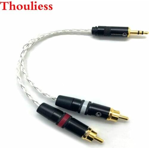 Thouliess 3.5mm Stereo to 2 RCA Male Audio Adapter Cable 8-cores 7N OCC Copper Silver plated Audio Cable