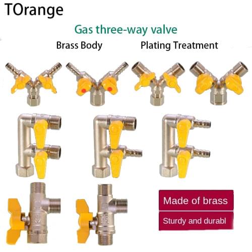 Natural Gas Stove Three-way Ball Valve 1/2 Inch Brass Valve Switch Natural Gas Pipe Needle Mouth Socket Fittings