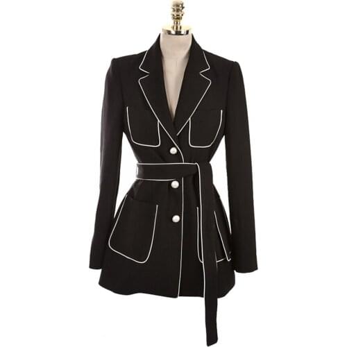 Spot 781 # 2020 spring collar small suit jacket white pearl buttons belt joker long-sleeved jacket