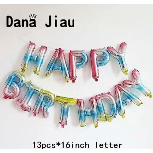 High-quality gradually changing color Happy birthday letter set baloon Pentagram start ball balloon pink blue yellow inflate toy