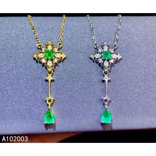 KJJEAXCMY Fine Jewelry 925 Sterling Silver Inlaid Natural Gemstone Emerald Female Pendant Necklace Classic Support Test