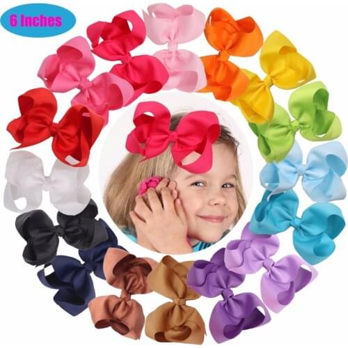 16Pcs 6 Inch Hair Bows Kid Girls Toddlers Alligator Hair Clips Solid Ribbon Head Wear For Girls