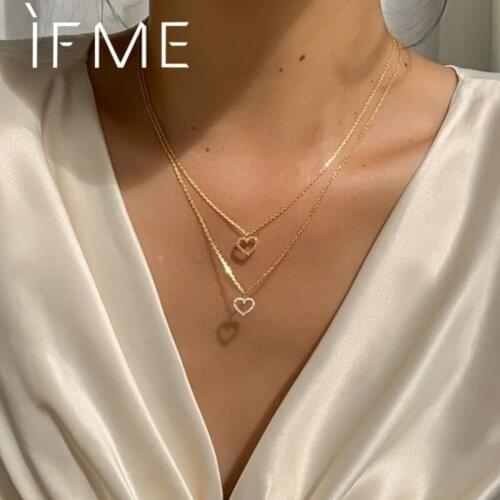 IF ME Trendy Aesthetic Crystal Multilayer Heart Pendant Necklaces for Women Girl Classic Lovely Dainty Necklace Party Jewelry