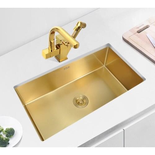 Under Mount Gold Sink 304 Stainless Steel Single Bowl Kitchen Sink Single Bowl Kitchen Sink Gold Drain with shelf