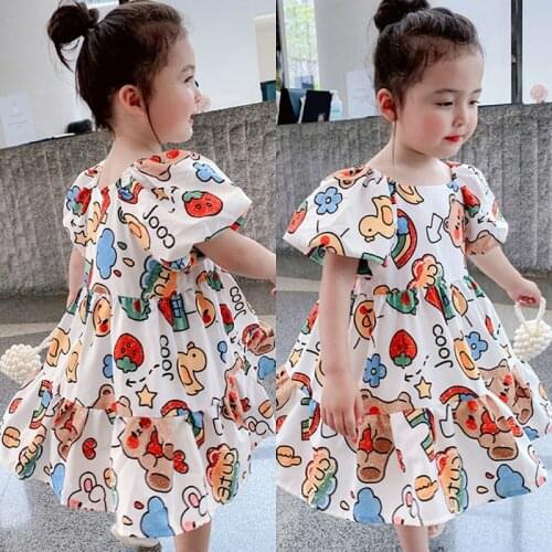 2021 Summer Girls Fashion Sweet Print Short Sleeve Dress
