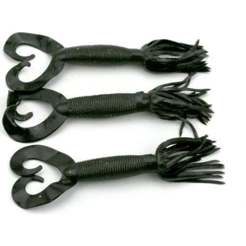 Big Sale 30pcs Crap Soft Fishing Lure Twin Tail Black Worm Bait Artificial Rubber Loach Worm Fishing Tackles 11cm 7.5g