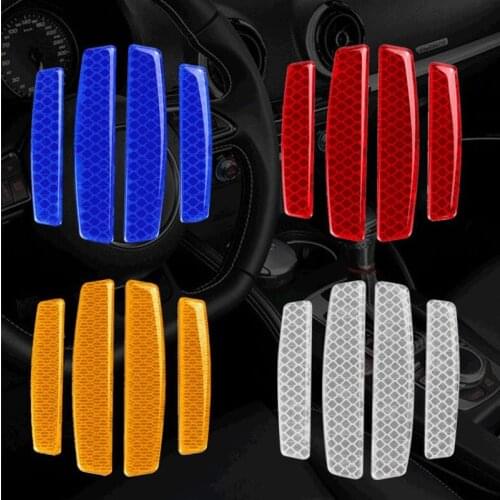 4Pcs/Set Car Door Anti-collision Rubber Anti-scratch Rubber Strip Carbon Fiber Reflective Warning Sticker Door Anti-slip Strip