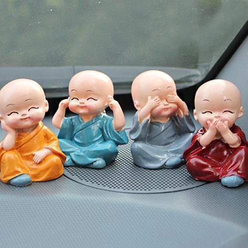 4Pcs Car Home Room Decoration Cute Cartoon Miniature Monks Micro Landscape