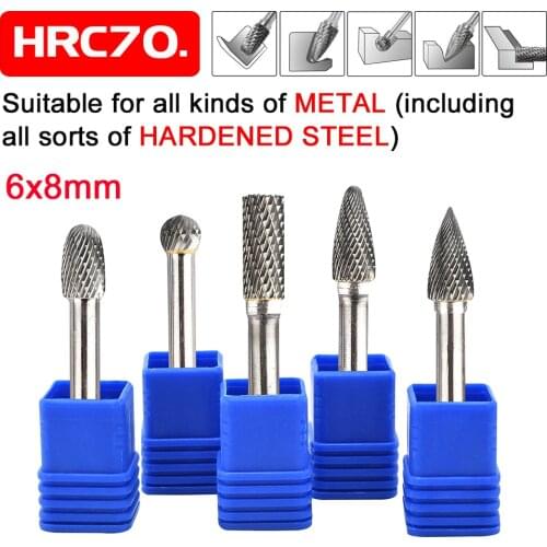 5pcs/set Tungsten Carbide Rotary Point Burr Die Grinder Shank Set 6*8MM CNC Engraving 1/4" Rotary Cutter Files Burr Bit Tools 30