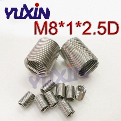 50pcs M8*1*2.5D Wire Thread Insert Stainless Steel 304 Wire Screw Sleeve, M8 Screw Bushing Helicoil Wire Thread Repair Inserts