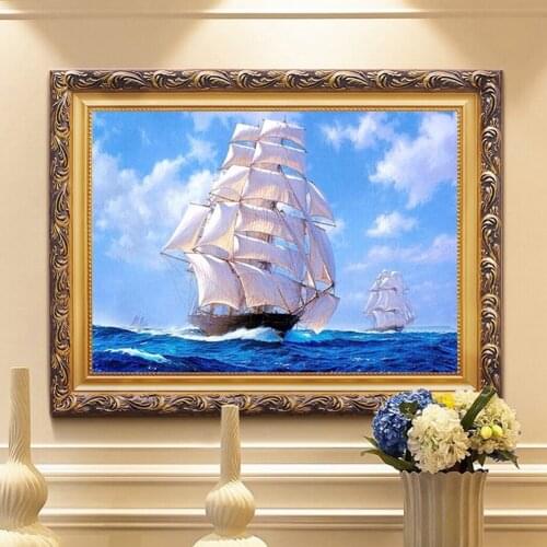5D Diamond Painting DIY Blue Sea Sailing Boat Resin Crystal Embroidery Cross Stitch Living Room Home Decor