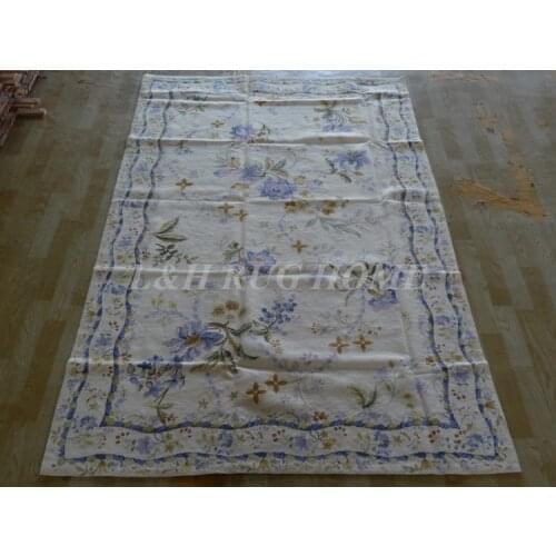 Free shipping 10K 5'x8' needlepoint woolen rugs with flowers design handmade for home decoration