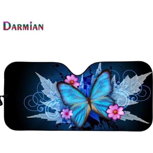 DARMIAN Gloss Blue Butterfly Print Car Sunshade Windshields UV Protect Foldable Car Front Windows Sun Shades Keep Vehicle Cool
