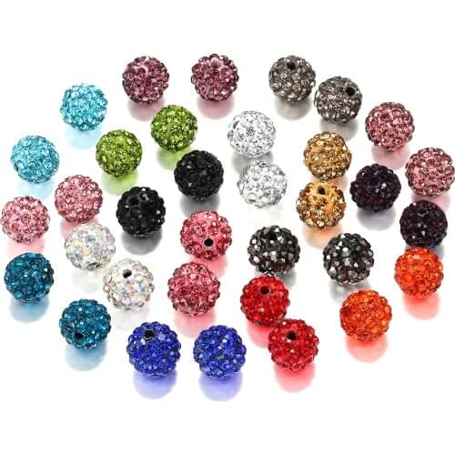 10pcs 10mm Disco Round Ball Crystal Rhinestones Loose Spacer Charm Beads for DIY Jewelry Making Accessories Supplies Wholesale
