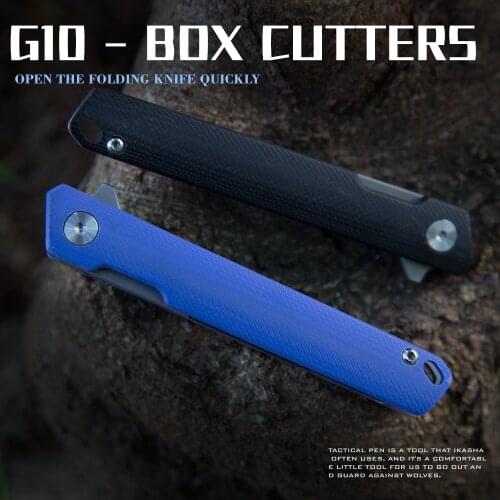 G10 quick-opening folding knife utility knife express knife EDC self-defense knife portable outdoor includes ten spare blades