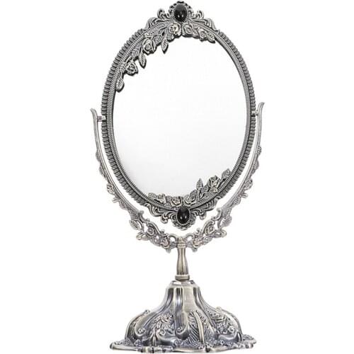 European Retro Makeup Mirror Antique Makeup Mirror Princess Mirror Decorative Tabletop Swivel Mirror with Stand