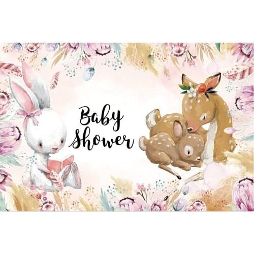 Baby Shower Backdrop Rabbit and Flowers Photography Background Holiday Celebration Party Decoration Photo Booth Studio Prop