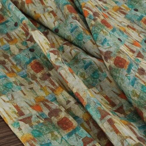 Quality flax fabric New colour printing material High-end Gown Dress clothes fabrics