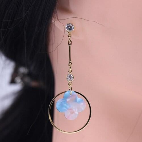 Korea Trendy Cute Elegant Round Colorful Clover Acrylic Drop Earrings For women New fashion Simple Long Dangle Earring E18132