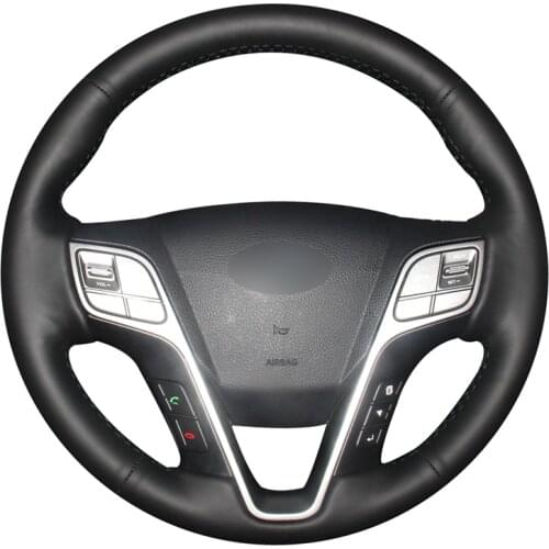 DIY Black PU Micro Fiber Leather Car Steering Wheel Cover for Hyundai Santa Fe 2013-2018 ix45 2013 2014 2015 2016 Accessories