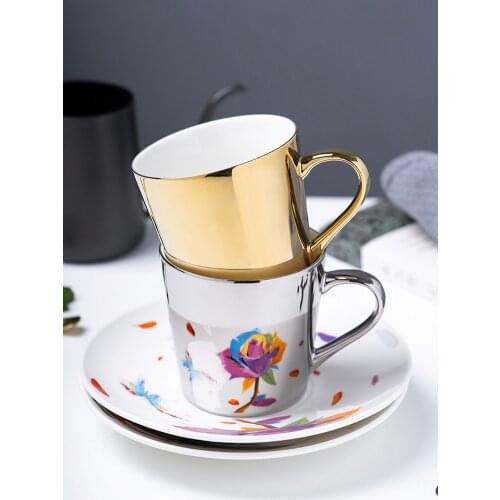 Creative mirror reflection mug personalized ceramic coffee cup and dish set European style Italian espresso milk sauce sets