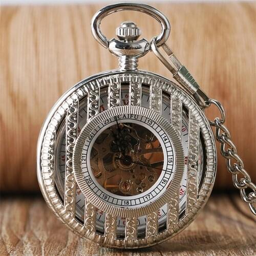 Silver/Black/Rose Gold Stripes Skeleton Manual Mechanical Pocket Watch Hand-Winding Antique Pendant Clock Vintage Gifts Male