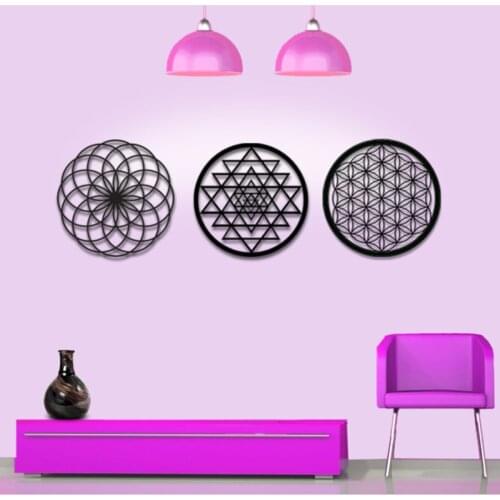 Flower of Life Sri Yantra And Torus 3'lü Set Wall Table