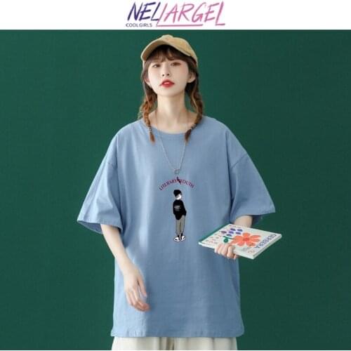 NELLARGEL Women Kawaii Human Y2k Korean Fashion Tshirts 2021 Summer Female Vintage Causal T-shirts Girl Harajuku Kpop T Shirts