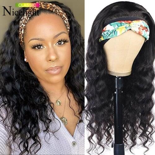 Nicelight Headband Wig Brazilian Loose Deep Wave Machine Made Wig With Headband Attached No Glue Scarf Wigs For Women Human Hair