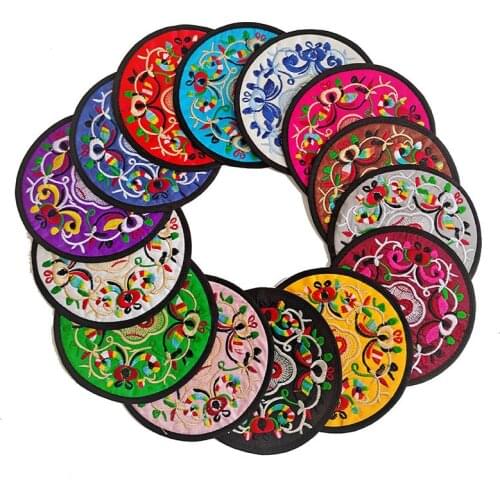 5pcs Ethnic Style Embroidery Art Drink Cup Coasters Non-slip Pot Holder Table Placemat Coffee Mug Mat Kitchen Accessories