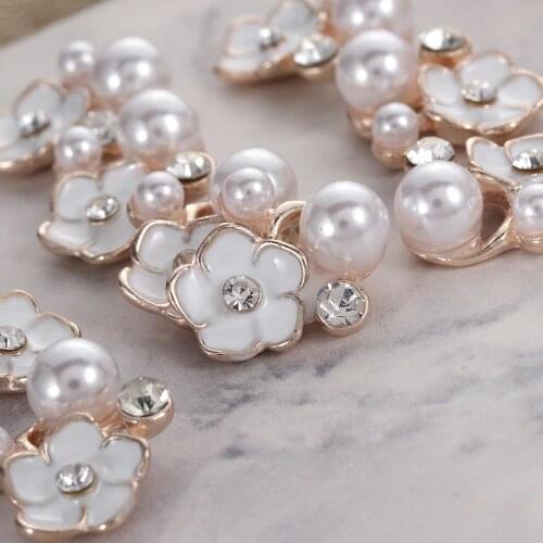 10pcs DIY Crafts Flower Rhinestones Buttons Pearl button wedding decoration Diy Alloy Cryustal Bow Accessories sewing button