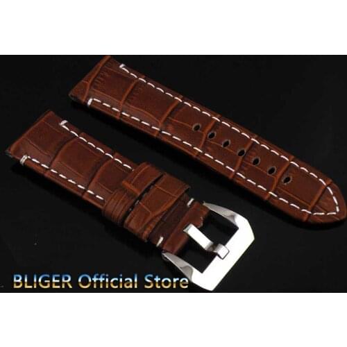 1PCS 24MM Brown Genuine Leather Strap Stainless Steel Pin Buckle Watch Band Fit For Mens Watches ST4