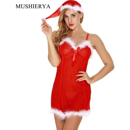MUSHIERYA Sexy Christmas Naughty Lingerie Women Lenceria Babydoll Sexy Erotic Lingerie Underwear Sexy Nighties for Women Gowns