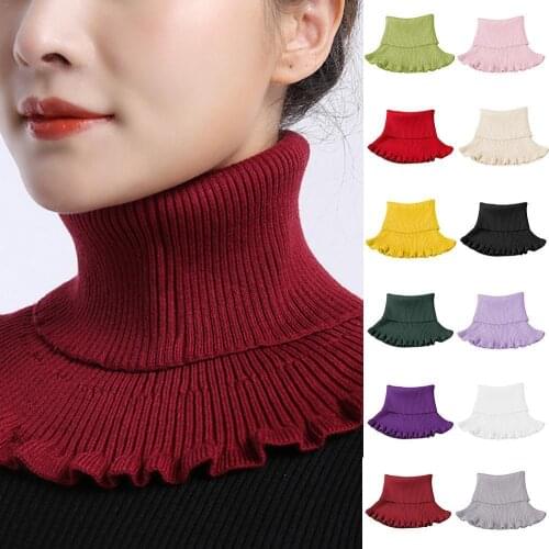 Women Turtleneck Ribbed Knit False False Collar Winter Dickey Windproof Detachable Wrap Ruffles Color Scarf S8U1