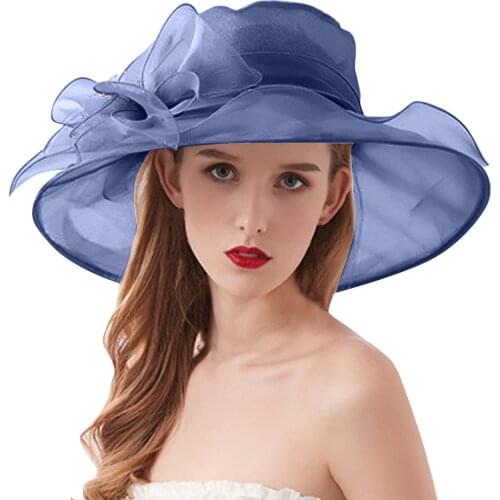 Summer Adjustable Uv Protection Hats Womens Fashion Organza Church Kentucky Fascinator Bridal Tea Party Wedding Hat Protect