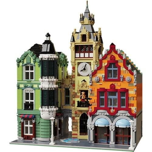 MOC Famous Building Church School Street Shop Building Blocks Model Designer Constructor European Houses Bricks Childrens Toys