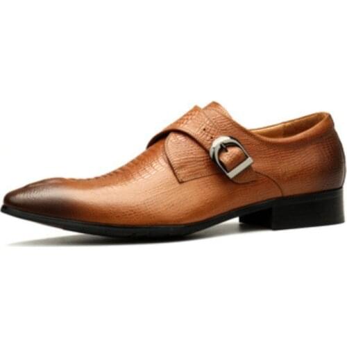 Italian Buckle Genuine Leather Mens Oxford Dress Shoes Male Party Wedding Office Black Brown Brogue Formal Shoes