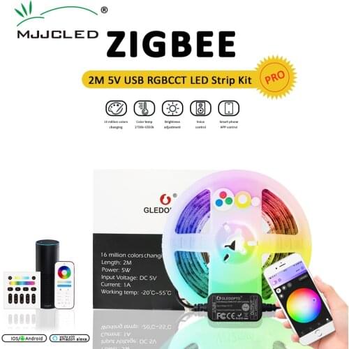 GLEDOPTO ZigBee3.0 Smart TV Mini 5V USB RGBCCT LED Strip Light Pro Kit Work with Echo Plus SmartThings Tuya App Voice Remote