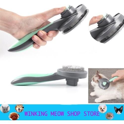 High Quality Pets Dog Cat Comb Hair Brush Plastic Handle Self Cleaning Brush Professional Grooming Pet Grooming Tool
