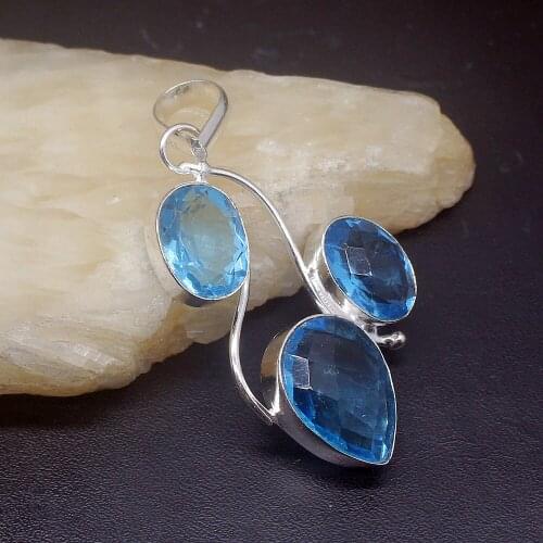 Gemstonefactory Jewelry Big Promotion 925 Silver Glowing London Blue Topaz Women Ladies Gifts Necklace Pendant 0668