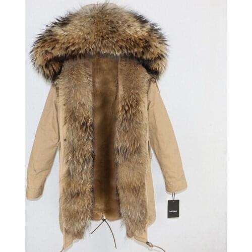 Real Natural Raccoon Fur Coat Brand 2020 Long Parka Winter Jacket Women Streetwear Outerwear Thick Warm Casual Big Fur Collar