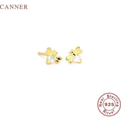 CANNER Earrings For Women 925 Sterling Silver Pendientes Simple Fashionable Little Bee Piercing Stud Earrings Fine Jewelry