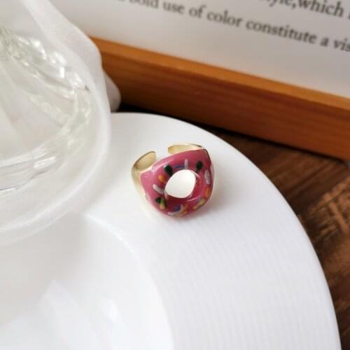 Donut doughnut enamel ring for women new temperament pink tender cute fashion net red niche design index finger ring