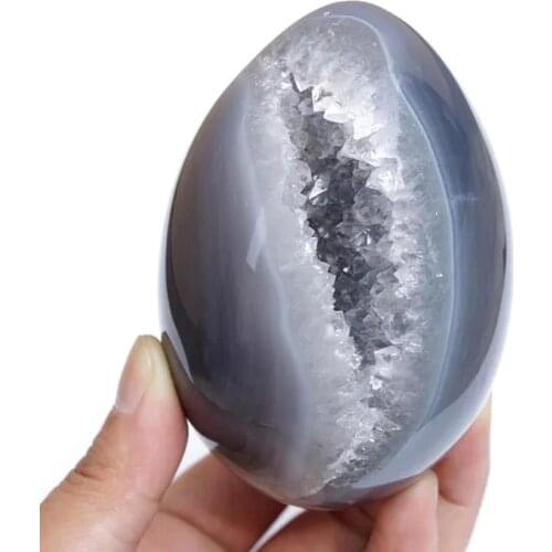 MOKAGY 90MM-100MM Hand Carved Natural Druzy Agate Crystal Geode Eggs 1pc