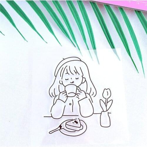 10*10 Tea-testing Girl Transparent Silicone Clear Stamp Seal for DIY Scrapbooking Photo album Decorative Clear Stamp Sheets