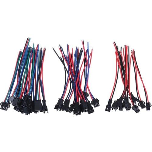 10PCS SM 2Pin 3Pin 4Pin Male And Female LED Strip Wire Connector 20cm