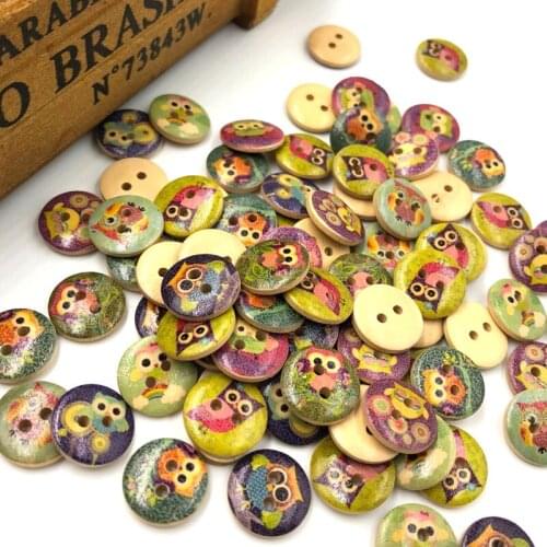 100pcs Mixed Owl Pattern Wooden Buttons Fit Sewing and Scrapbook 15mm WB03